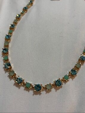 Gold-Tone Blue & Cream Crystal Necklace - Women Jewelry